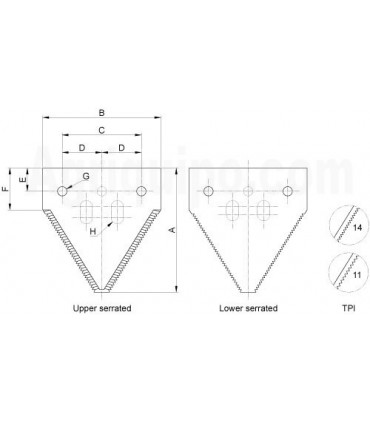 Cuchilla Con Dentado Superior 80 x 76 mm - 1 Pza Para Cosechadora John Deere