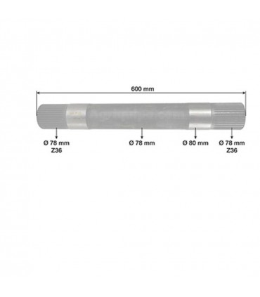 Eje Estriado Elevador L 600 MM - Ø 80 MM - Z 36 Para Tractor John Deere