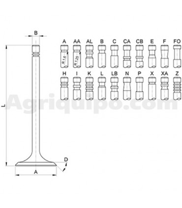 Válvula De Escape Ø 38.00 x 9.40 mm - L 124.00 mm - 45 ° Para Tractor Case, David Brown