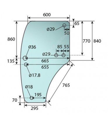 Cristal de Puerta Izquierda Para Tractor John Deere Series 5005, 5020, 5025, 5E, 5M, 5R, 6D y 6M